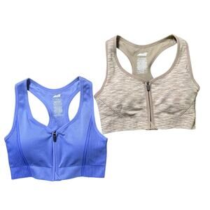 Avia Zip Front Sports Bra (set of 2) Women's Large Brown Healther and Purple
